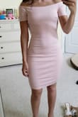 I bought this dress along with another for a wedding in case I didn't like one and I ended up keeping both. This dress is very flattering and classy! I love the color and the off the shoulder look. The length is perfect too and it feels comfortable. - Christina J.