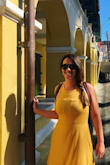 This is a great, simple dress. Runs on the looser size. I usually wear a small or medium and the small fit me well.  I wore mine on vacation as a cover-up/day time dress and felt cute and comfortable. The yellow is a really pretty sunflower/marigold shade in person. - Jessica M.