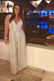 I really liked the pattern of this jumpsuit.  Once it arrived, I loved the gauzy, lightweight material. It was perfect for out to dinner on a recent vacation. I felt dressed up but comfortable. Besides needing to get it shortened, it fit great in my typical size medium. I am bigger on bottom, a true pear shape, but since this is a wide leg fit, the medium was perfect. - Jessica M.