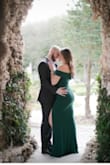 The dress is just as beautiful as it looks on the website. The material is great and the green color was vibrant and looked beautiful in my engagement pictures. I was a little afraid at first because I'm a Hispanic girl with large hips and a smaller upper body. This dress accentuates your body in all of the right places! I loved it so much that it inspired me to have my bridesmaids wear similar dresses in the same green color. I totally recommend it! - LAURA M.