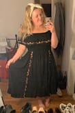 While the fit is a bit loose it's exactly what I was going for. Some Lulus XL dresses don't fit me at all (too small) but this one has room. Needs a steam if you look at the pictures but that's because I tried it on right out of the package. Full skirt isn't too much for me but I've also got wide hips. - Sarah W.