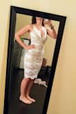 This dress fit like a glove and was perfect for my rehearsal dinner! At first I went back and forth between a small and an xsmall size; however, after reading other reviews I chose the xs and was happy I did. - Erin M.