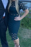 This is a perfect wedding guest dress. Very classy. Even with the middle mesh, it's still very conservative because it covers the shoulders and long length. - Kayla T.