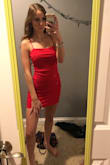 The dress fit perfect. It was fitted & not a cheap or baggy material. The material was like a jersey material. Was a shorter dress but that's the style that I was looking for. I was extremely happy with the dress. - Gabi R.