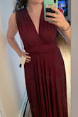 Thinking of using this for my bridesmaids so I bought one to try it out and I love it! The material is so comfortable. Love that there's so many ways to style it. Wrinkles easy but fabric is heavy and will be good for a November wedding. - Amanda P.
