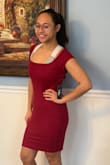 Very nice fit. The dress stretches so it was easy to put it on. Material is thick enough so it's not see through. - Elenita S.