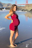 I wore this to my husband's company holiday party with a sticky push-up bra and it was perfect, and later for some maternity photos- fabric is thick enough for me to go braless. My stats are based on my normal body but because of the generous amount of stretch in the fabric, I didn't need to size up for my pregnant body. - Erin D.