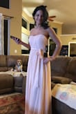 Bought this dress for my sister's wedding. Surprisingly fits really perfectly. Only tried on without a bra, but I think I'll wear it with one for the wedding. I was worried about the length, but it's plenty long even to wear with heels. - Becca M.