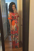 I ordered the orange and this dress was dress was just ok. According to the size chart, a medium might have been a bit snug on me so I ordered the large just in case. The fit was a little bit loose but actually fairly flattering to my body... but overall I felt like I was wearing a bathrobe. I would probably avoid if you have hips and/or a chest. The fabric also felt just a bit cheap for the price tag. Unfortunately will be returning. - Kelli K.