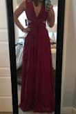 I wanted a dress for a black tie event that showed a little skin, while not being too risque. This fit the bill. The medium fit great, and I could've worn it without altering; however, I did end up getting the shoulders taken up a bit so that it fit better in the chest, and I got it hemmed. (I'm 5'7" and would've been ok in a couple inch heels, but prefer wearing flats for formal events). This is a great dress for ladies with a smaller waist and larger hips, because it accentuates the waist, and provides plenty of flowy space for the hips  Pics are from the day I first tried it on, before altering (unfortunately the event was canceled and I never got to wear it, so I don't have better pics, or feedback for comfort level throughout the night). - Emily C.