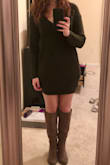 I'll start by saying non-fitted dresses usually don't work well on my figure. I wanted to try this out as I'd love to have a sweater dress, but unfortunately it was just too baggy, and not in a cute way. It was also a little shorter than I wanted. I agree with other commenters who said it was better with the V-neck in front, but it was too deep of a V for me. There was also a pretty thick seam on the sides that stuck out a little. I wish the waist was taken in a little bit it was pretty straight-figured. Had to return. - Jennifer C.