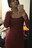 The only problem I have with this dress is that it falls off from the shoulder. It needs some alterations. I like the color and the frill in the bottom. - Rashi Y.