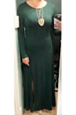 I loved this dress so much that I purchased it in both green and black. Beyond comfortable and so easy to dress up with jewelry. I am probably between a medium and large, but went with a large so it wasn't too tight in the torso. The material is heavy enough to look/feel elegant but also very soft jersey (without looking cheap). Great for travel that may include more formal occasions! - Ashley M.