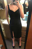 I absolutely love this dress! It fits perfectly. The material is high quality, thick but not too thick and has enough stretch to it that it is very comfortable. The length is perfect on me as well. I bought it to wear to a wedding, but I am excited to wear it for other occasions, too! - Katie T.