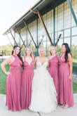 I was the maid of honor in my best friends wedding and she chose this dress and color for the 4 bridesmaids. It is extremely versatile and flattering. The color is a little more pink in person but absolutely stunning, We played around with all the different styles and each wore different variations of it to the wedding. Perfect for an elegant, breathable dress, especially for weddings. We loved having all the bridemaids wear matching dresses that aren't identical. - Megan V.