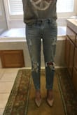 These are so comfy. I really love everything about them, from length to fit. I got the size 3 and they're loose but not too loose. That's the way they're supposed to fit. The waist is mid rise which I love. I usually am a 26.
They're obviously a jean you can wear with tennis shoes or heels or booties. - Lynn D.