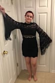 This dress is amazing! From the see-through portions to the bell sleeves, it is perfection! I got a size large and it fit me nearly perfectly! It was a tad short, but other than that, it is great. I highly recommend to anyone, especially if you're into the 70's vibes! I'm going to want to wear it any chance I get and hope you'll feel the same way. - Morgan H.