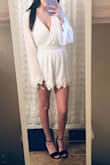 Fits just like in the pic! Lined very well with nice material & has a looser fit so super comfortable! It's hard to find a romper that's long enough for me as well as fits my larger chest.  I bought this for wedding events coming up & am super pleased! - Christina L.