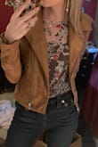 Love this jacket!! Very cute, nice camel color that goes with so much! Definitely cropped so wear with higher-waisted pants! - Caelyn H.