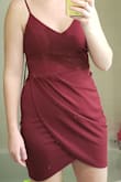 The material is nice, but the dress bunched in the front and definitely slid up when I walked. It was slightly too big on the bust and too small on the hips. - Lindsay B.