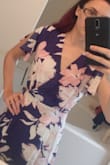 Love this dress! I didn't have an issue with a large gap up top, I did have to tie the inside part right at the seam. The length is about 2-3 inches too long (with 4 in heels), but that's to be expected since I'm short. Plan to have it hemmed up, but love this dress. The blue is definitely on the purplish side, still has a great color scheme though. - Crystal C.