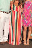 The colors are the exact same as pictured. I wore this to a wedding on the beach and received so many compliments. Fit's pretty well but my chest was kind of popping out a little, wish I would've sized up just for that reason. Other than that, fit well and super comfy!! - Rachel D.