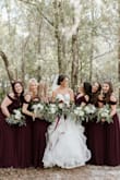 So I love this dress SO much. I picked the burgundy version of this dress for my bridesmaids to wear. Just the absolute PERFECT burgundy for a fall wedding. EXACTLY what I had in mind! The price is insanely great for the quality. Not to mention, I had girls with so many different silhouettes in my bridal party and they all LOVED the dress. It is so flattering on every body type. I loved the dress so much that I bought the blue floral color for my brother in law's beach wedding. Some of my bridesmaids sized up and some used their normal size. I would say go with the size chart and actually measure. I knew some of my girls sized up so I went with a small initially because I am normally between a small and an XS. I wish I would've gone with the XS. I am returning the small and exchanging the size. But otherwise, I truly love the dress. So flowy and beautiful. I have a small bust but the neckline is so great for smaller or larger busts. The cups are thick enough and well made that you truly don't need a bra. If you have a larger bust, arms, or rib area, I would say size up because this should be the only area that is fitted. Really can't say enough good things about this dress. My bridesmaids loved me for picking a dress that is such a great price and made them feel so beautiful. Highly recommend. - Angel S.