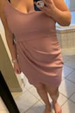 I bought this dress for a wedding. I was a little skeptical buying this dress. I was afraid it would be too short and scandalous, but it's very elegant and a very nice, flattering length. I have a difficult time finding dresses that fit me well and make me feel comfortable, but this dress is perfect. My only complaint is that the straps are a bit big and slide off my shoulders. I bought bra clips to secure them tighter.  I look forward to dancing in it! - Sam M.