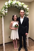 I used this dress for my wedding, and I received so many compliments. It was gorgeous! I instantly fell in love with the open back when I first tried it on. The front was also perfect for wedding photos as it was elegant but simple. - Valerie K.