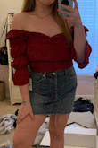 I LOVE this top! It is comfortable, and fits well. I thought it would be more cropped but it sits just below my belly button, which I like! The sleeves are absolutely adorable as well! I strongly recommend!! - Sarah L.