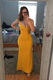 I was nervous that my breasts would not fit with a small, but I still wanted my waist to be small so I took a risk. I'm so glad that I did because it's the perfect length for my height and highlights my curves and everything fits in it perfectly. Wearing it to prom and the color is so bright and rich. Very nice fabric. - Josey C.