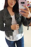 Runs a little small, but it's still very nice to wear! Love the details and how cropped it is, the suede is so soft and beautiful. Definitely one of my favorite jackets to wear! - Monique P.