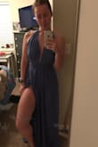 Completely in love with this dress. It's a super comfortable fabric and the dress style is extremely flattering! With the low back you can't really wear a bra with it so keep that in mind. The way you put it on is kinda funky; it completely opens in the front so you wrap it around, but it works great so I have no complaints! - Avalon L.