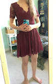 The colour and style of this dress are nice. I normally would wear a size 2 or 4 in US stores, S or XS, after reading reviews decided to order a S and it fits pretty much perfectly- a tiny bit loose. The length is pretty good for me, a bit short but not too short. Was thinking I might wear it either to my graduation or a wedding this summer! The "lace" has more of a crochet look which is a bit more casual but looks good! - Kaleigh D.