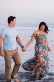 I chose this dress for the casual part of our engagement shoot. It is the perfect combo of romantic, comfortable, and good quality! I love how the colors pop and the sexy slit on the side makes the dress flow. It is dry clean only, which is fine because I want this dress to stay perfect as long as possible. The cap sleeves are comfortable too. I wasn't a fan of maxi dresses until now and can't wait to wear it again! - Molly S.
