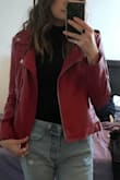 Been looking for a red faux leather for a hot minute. It's not too tight in the shoulders or arms, so it looks cute and fits good with either a t-shirt or a light sweater. Would DEFINITELY recommend. - Kylie P.