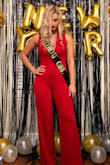 I bought this jumpsuit to wear for NYE and my 21st Birthday evening! I ordered in red and the blue to see which I liked better. Giving a four star because when I tried both on for comparison, they both fit completely differently. The blue was way to big and the red fit just right. Good thing I liked the red better! Anyways I loved this jumpsuit it was perfect for the occasion! The material is great and comfy, it was a great piece for the price. - Brooke M.