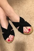 I absolutely love these sandals! They have a great cushion and they fit like a glove. I have skinnier feet so a lot of times sandals have a weird space above my foot. These do not, and they look perfect with all outfits! - Jessica P.