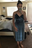 The dress is of great quality and super soft. It's a little too long on me, so I'll have to get it hemmed up to my knee like on the pictures online. I'm normally in between a small and medium size, so I just got the medium to be safe since it was a final sale. It's a little loose especially in the chest area, but the small probably would of been a bit snug around the rest of my body. Overall, would recommend! - Danica Z.