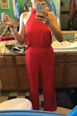The jumpsuit looked amazing in pictures but was super thin material, it looked easily wrinkled and was getting static stuck to my leg. It would have worked for a night out but not for my best friends wedding and I had to return it. Such a bummer because I loved how it looked online and the open back! I think if I got it in a smaller size I would have liked it more but didn't like it so much on I didn't want to try. - Kelsey H.