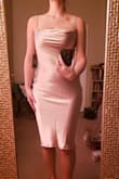 Really glad I went a size down to a small. I'm usually a medium and sometimes a large. This dress is everything I was hoping for! Hugs all the right places, the thickness is just right and the color is beautiful. Worth every penny. - Megan T.