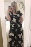 I love this jumpsuit. It is so soft, and so comfortable. The sleeves have a slight ruffle and are SO pretty, and it's extremely flattering in the waist area. I have some tummy left from having my son, and this hides my problem areas. A lot of jumpsuits I've tried look awful (they highlight my tummy) but this is just perfect. I love it SO much!! The pockets are awesome too! - Jennifer P.