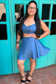 Very comfortable outfit. I wore it on a flight from Miami to Colombia and it was perfect. The two piece does show a lot of tummy so if you are not comfortable with that this may not be for you. I love the pockets on the skirt and the fabric is very soft. Overall love it!!! - Gabriela P.
