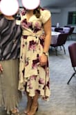 I got tons of compliments on this dress! I thought a Medium would be a little snug, but it turned out to be just the right size, maybe a tad too big. I'm tall enough that I wouldn't have needed to wear heels, but without heels it would probably be on the floor for some people. I plan to wear it for my rehearsal dinner too! - RACHEL S.