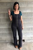 I absolutely love these overalls! They fit me perfectly. They are a little long but I am on the shorter end. I wore them with my clogs that have a heel and it was a perfect pair. I also feel sexy in these overalls. I highly recommend them. - Elizabeth B.