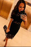 I am 5'4", 120 lbs and size 0-2. This dress fit perfectly! Because this dress has so much length (fell over my knees), I felt completely comfortable wearing it to a work gala with the cut outs. The dress was not itchy and was comfortable to dance in. This will be one of my new favorite cocktail dresses! I plan to reuse for a wedding and holiday parties at the end of this year! - Sarah S.