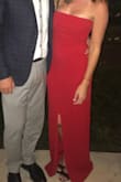 Wore to a wedding in September and received a ton of compliments. Love the color and slit in the front. Material is a bit heavy but was perfect for the time of year I wore the dress in. - Kristin L.