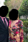 Loved this dress - was perfect for a Palm Springs wedding! Definitely stands out, the first photo is lower light... the colors definitely pop a bit more in the dress. Silk-ish fabric, so wrinkles a bit easily, but the pattern makes it not too noticeable. Don't bend over if you're not wearing a bra.... an extra closure at the v-neck would be helpful but tough to accomplish in a wrap design. Perfect otherwise! Lots of compliments and so unique. - Sarah S.