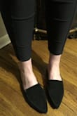 These are easy to slip on and are super comfy! I tried the other ones without leather and they weren't nearly as comfortable. They look professional for work too. A little hard to walk in since they slide off, but once you get used to it they're fine. - Kristin M.