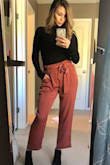 These pants are super comfortable and the color is beautiful. They do run a little large! Would recommend going down a size! - Alexa A.